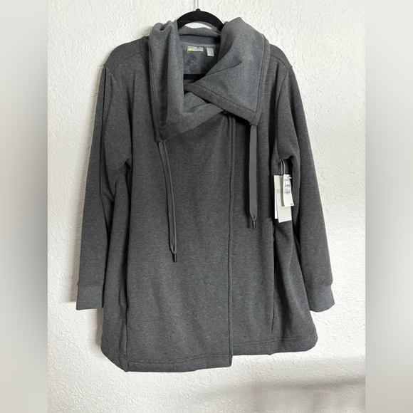 ZELLA Nola Sweater Jacket Sweatshirt Wrap Coat Super Cozy! NWT Grey Sz Lg Yoga - Picture 2 of 6